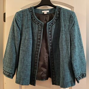 DRESS BARN WOMAN TEAL AND BLACK JACKET SZ:XL Embellished sleeves Neck and front